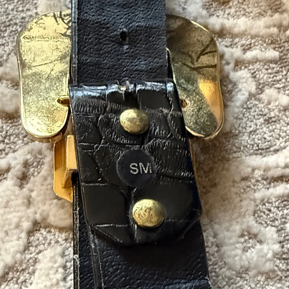 Vintage Stylish Black Belt with Gold Buckle
